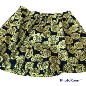 Merona Women's L Navy Chartreuse Cotton,  Lined Elastic Waist Short Skirt
